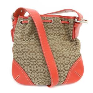 COACH ミニシグネチャー 巾着 バッグ ショルダーバッグ 切替 茶色 ブラウン 赤 レッド 6387