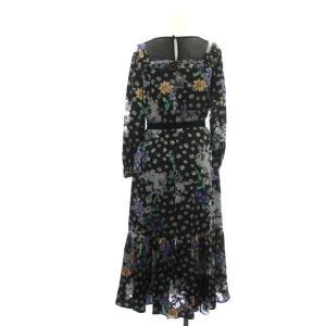 GRACE CONTINENTAL 22SS フラワーオパールプリントワンピース ロング 長袖 花柄 ベルト付き 36 黒 マルチカラー ブラック