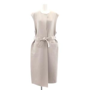 UBCMD リバー ノーカラーベスト ロング ウール ベルト付き 38 ピンクベージュ