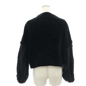 nest Robe コットンベルベット×リネンジャケット ノーカラー 切替 F 黒 ブラック