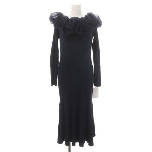 23AW ケープデザインニットワンピース ロング 長袖 38 紺 ネイビー