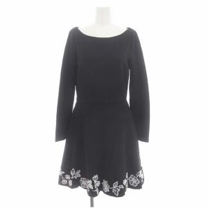 ワンピース フラワー エンブロイダリー ひざ丈 長袖 4 S 黒 ブラック SH