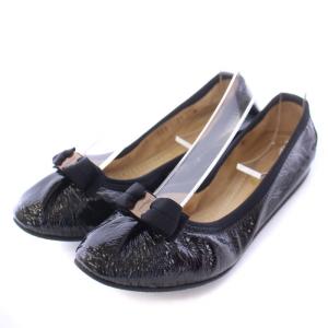 バレエシューズ パンプス フラットシューズ アーモンドトゥ ガンチーニ エナメル 5.5 23cm 黒 ブラック