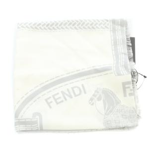 FENDI シルク スカーフ 総柄 白 ホワイト グレー