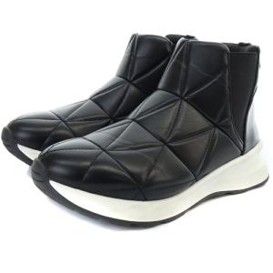 LANVIN en Bleu ミッドカット キルティングスニーカー ロゴ 23.5cm 黒 ブラック