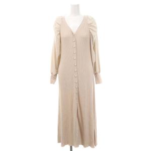22SS ラグランフレアワンピース ニット ロング 長袖 Vネック パールボタン 36 ベージュ