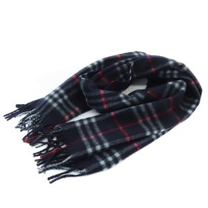 カシミヤ チェック マフラー ストール 紺