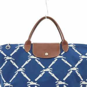 Longchamp LE PLIAGE M 総柄 トートバッグ  ナイロン ハンドバッグ 青 ブルー 茶色 ブラウン