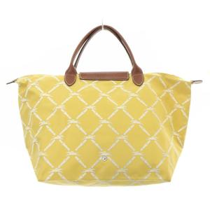 Longchamp LE PLIAGE M 総柄 トートバッグ  ナイロン ハンドバッグ 黄色 イエロー 茶色 ブラウン
