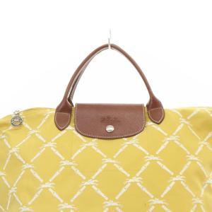 Longchamp LE PLIAGE M 総柄 トートバッグ  ナイロン ハンドバッグ 黄色 イエロー 茶色 ブラウン