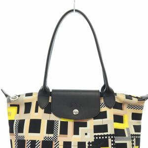 Longchamp LE PLIAGE M 幾何学模様 トートバッグ ハンドバッグ 黒 ブラック べージュ
