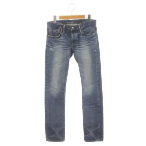 JEANS スタッズ デニムパンツ ジーンズ スリム セルビッチ ダメージ加工 ボタンフライ XS 青 ブルー 0122AP12