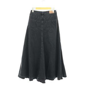 HYSTERIC GLAMOUR USED加工デニム フレアスカート ロング タック カットオフ S 黒 ブラック