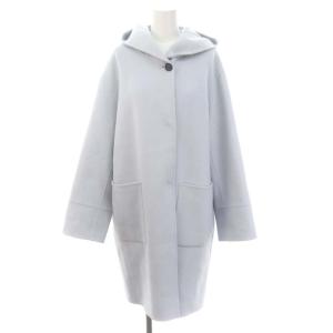 スーパー160ダブルフェイスフードコート アウター ロング ウール 38 ライトブルー