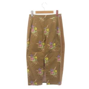 N°21 フラワープリントスリットスカート タイト ロング 40 ブラウン 茶