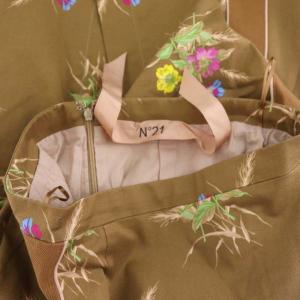 N°21 フラワープリントスリットスカート タイト ロング 40 ブラウン 茶