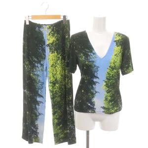 agnes b. セットアップ 上下 フォトプリント カットソー 半袖 Vネック ストレートパンツ イージー 1 マルチカラー