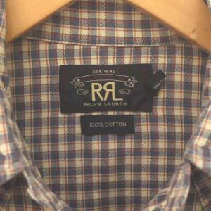 RRL スナップボタン チェック シャツ カジュアル 長袖 S ベージュ 紺 ネイビー /AT OS