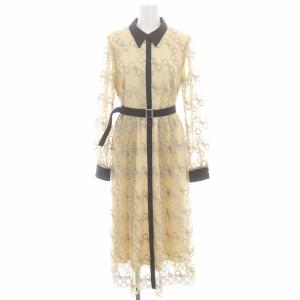 22AW チェーンembワンピース ロング ミモレ 長袖 チュール 36 ベージュ