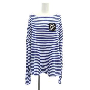 ボーダー ワッペン カットソー 長袖 00 白 青 ホワイト ブルー