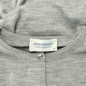 JOHN SMEDLEY ニットカーディガン 長袖 クルーネック ウール XL グレー