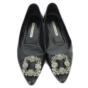MANOLO BLAHNIK ハンギシ フラットシューズ パンプス ローヒール ポインテッドトゥ レザー 23.5cm ブラック