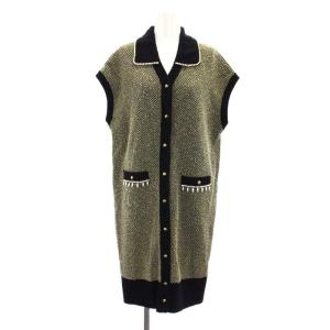 23AW ツイード2way カーディガン ベスト 前開き ニット ロング ノースリーブ ラメ ビジュー装飾 金ボタン 36