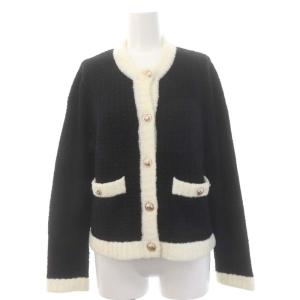 22AW ループヤーンニットカーディガン 長袖 ウール混 36 黒 オフホワイト ブラック