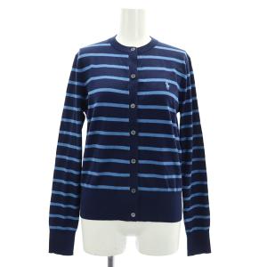 クル?ネック ボーダーカーディガン ニット 長袖 S 紺 ネイビー