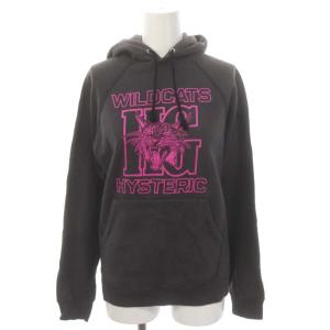 ネコプリントプルオーバーパーカー スウェット カットソー 長袖 フード F チャコールグレー ピンク