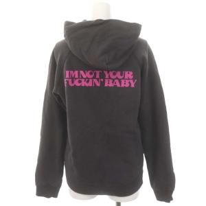 HYSTERIC GLAMOUR ネコプリントプルオーバーパーカー スウェット カットソー 長袖 フード F チャコールグレー ピンク