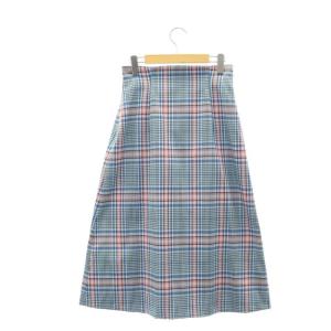 leur logette チェックスカート フレア ミモレ ロング 1 S 白 ホワイト 青 ブルー