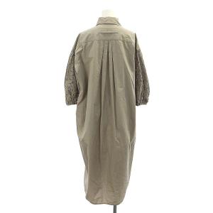 TICCA コットンレースパフスリーブワンピース ロング 七分袖 刺繍 F グレージュ