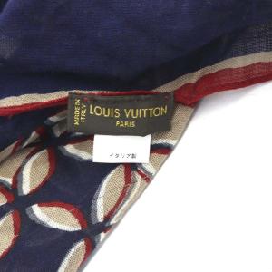 LOUIS VUITTON ストール 総柄 シルク混 総柄 フリンジ 紺 ネイビー 401910