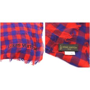 LOUIS VUITTON ストール チェック柄 フリンジ 赤 レッド 青 ブルー 40190