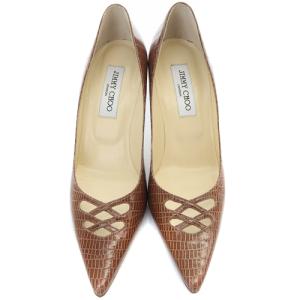 JIMMY CHOO パンプス 型押し ポインテッドトゥ ピンヒール 38 25cm 茶色 ブラウン