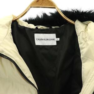 Calvin Klein ファー フード ダウンジャケット ジップアップ S オフホワイト