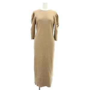 22AW リブニットワンピース ロング 七分袖 クルーネック ボリュームスリーブ 36 ベージュ