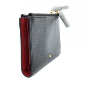 ANYA HINDMARCH スモール ダブルジップ ウォレット 二つ折り財布 ロゴ レザー ブラック