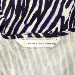 DIANE von FURSTENBERG ゼブラ柄 カシュクールワン ピース 膝丈 半袖 2 黒 紫 白
