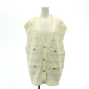 23AW ツイードVネックニットベスト ボーダー 36 白 ホワイト