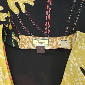 ISSA LONDON 総柄 シルクワンピース ロング 長袖 Vネック リボン US4 マルチカラー