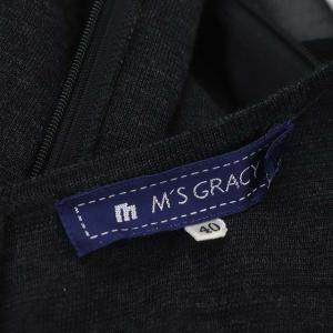 M'S GRACY リボン 花柄 ドッキングワンピース ニット 膝丈 長袖 40 チャコール 黒 白