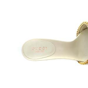 GUCCI GG ミュール サンダル ビットデザイン レザー 34.5 21.5cm 白 ホワイト ベージュ 160164 SH