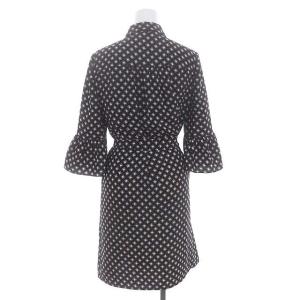 kate spade new york 総柄フリル袖ワンピース ひざ丈 フロントボタン 七分袖 XS 黒 ブラック