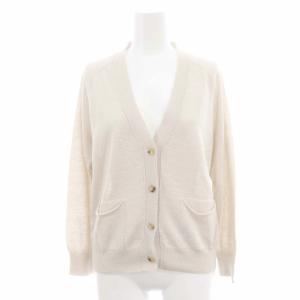 カーディガン ニット 長袖 薄手 Vネック リネン コットン 2 ライトベージュ