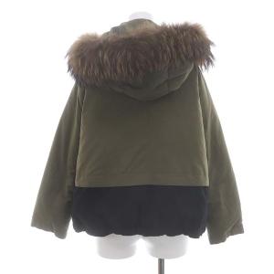GRACE CONTINENTAL フードファーダウンジャケット ジップアップ 総裏地 36 カーキ 茶色 ブラウン