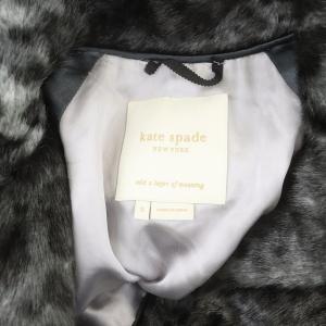 kate spade new york レオパードファージャケット 総裏地 テーラード S グレー 黒 ダークグレー