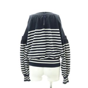 sacai ボーダーオープンショルダーニットプルオーバー カットソー 長袖 カシミヤ混 2 紺 ネイビー 白 ホワイト