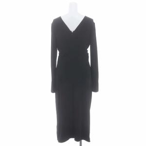 GIORGIO ARMANI レザー切替ワンピース ロング 長袖 40 黒 ブラック